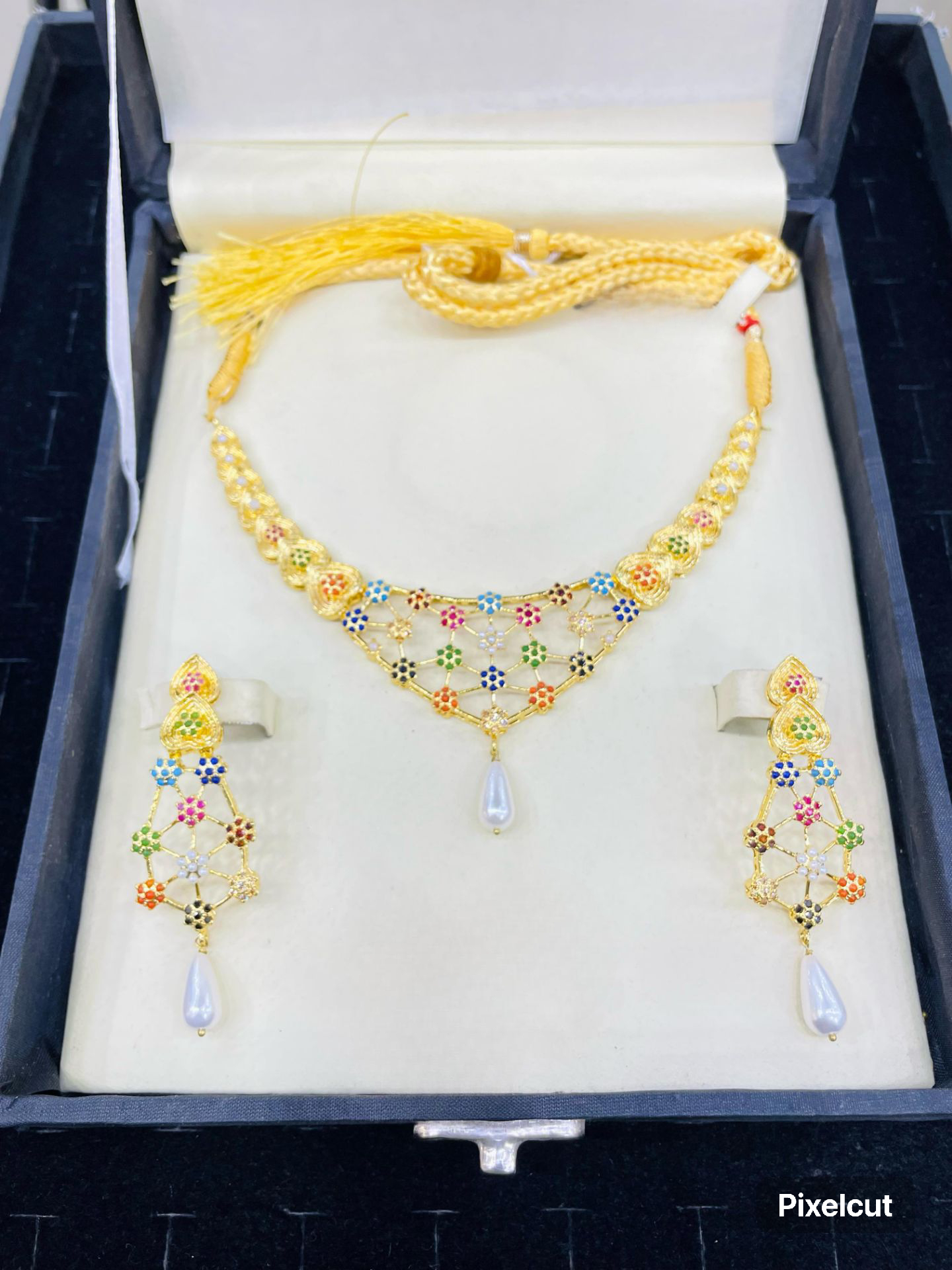 Silver white polish/ silver gold plated bridal necklace set
