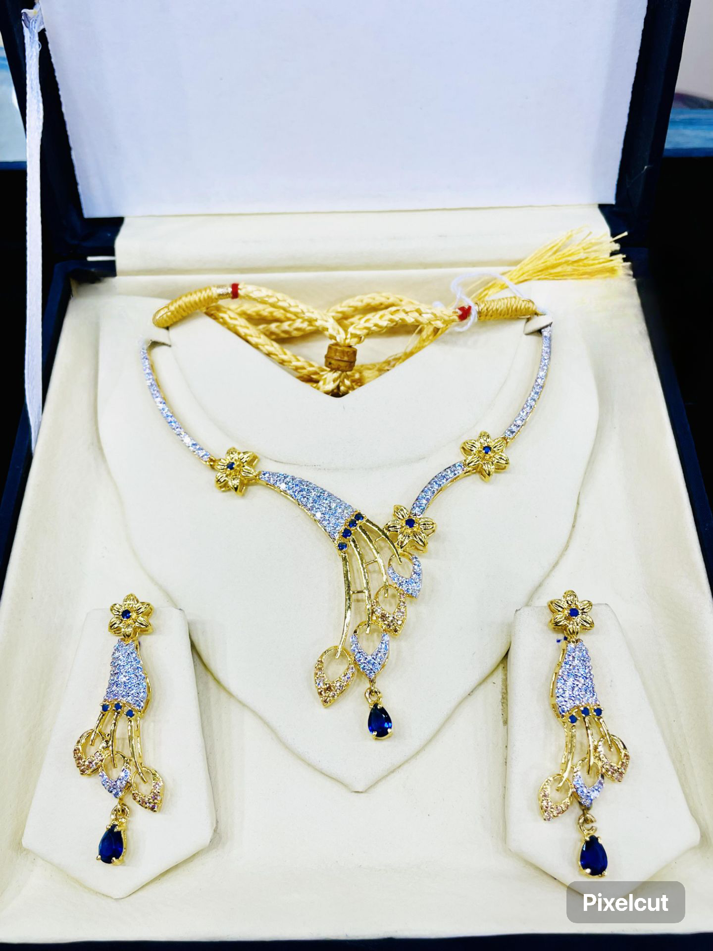 Silver white polish/ silver gold plated bridal necklace set